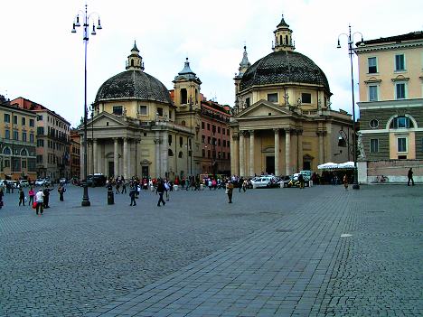 Santa Maria di Montesanto and Santa Maria dei Miracoli at Piazza del Popolo, Rome, Italy