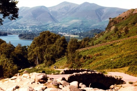 Skiddaw with Ashness Bridge in foreground, Lake District