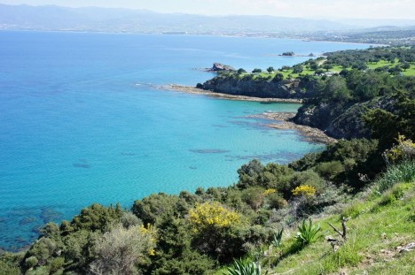 Coastal view from nature trail walk at Aphrodite's Bath in Cyprus