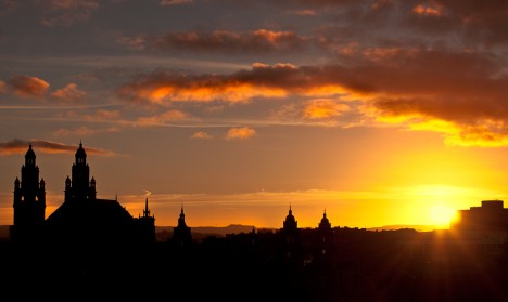 Sunset in Glasgow, Scotland, United Kingdom