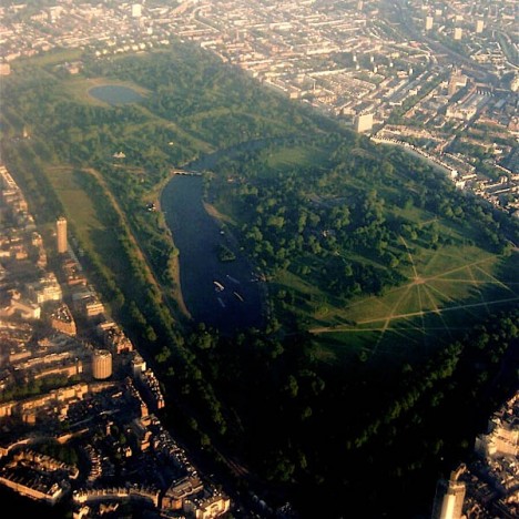 Aerial view of Hyde Park, London, UK