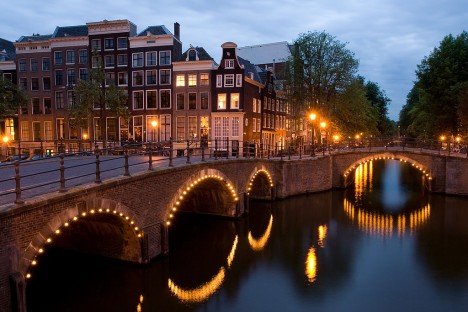 A view of the Reguliersgracht on the corner with the Keizersgracht, in Amsterdam, The Netherlands