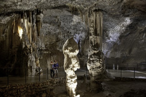 Brilliant stalagmite - the symbol of Postojna Cave, Slovenia