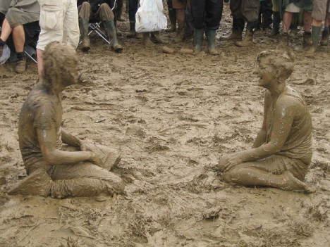 Mud at Glastonbury festival, UK